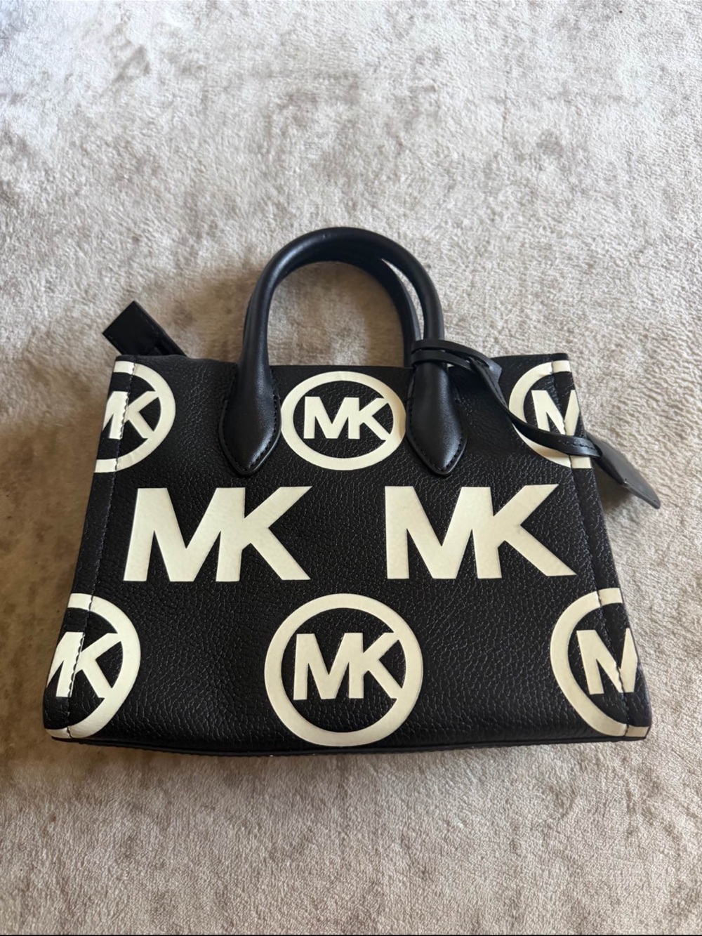 Michael Kors Black & White MK Logo Satchel - Picture 3 of 5